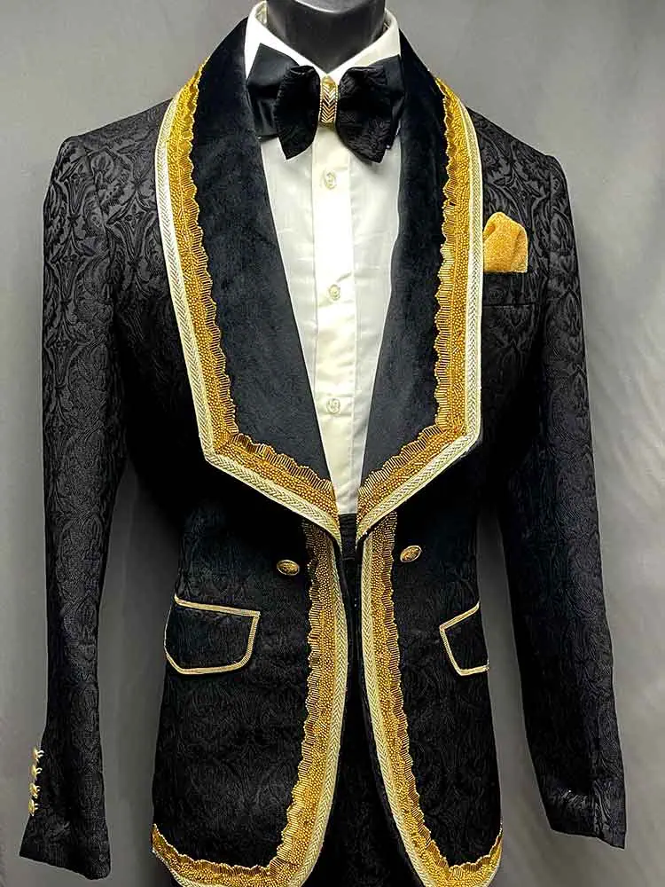 Black 2-pc Suit with Gold lapel - Men In Style Orlando