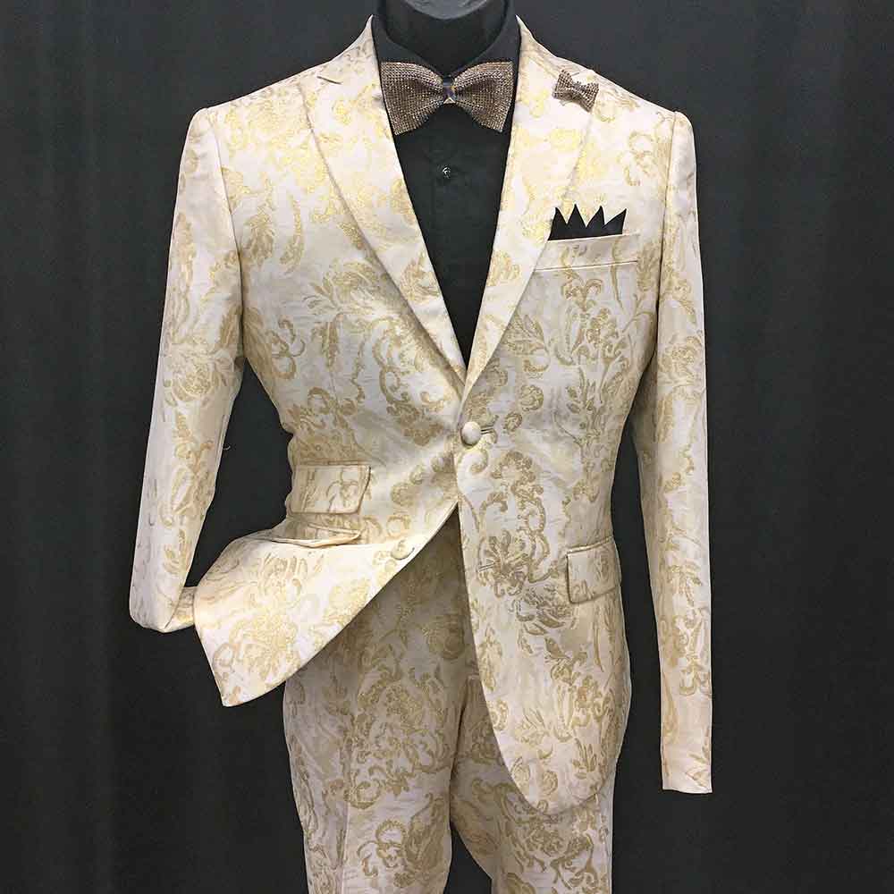 2-pc white and gold pattern suit