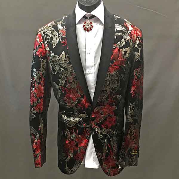 Formal Jacket black with red flowers