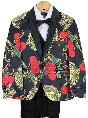 Boy's suit black-red-roses