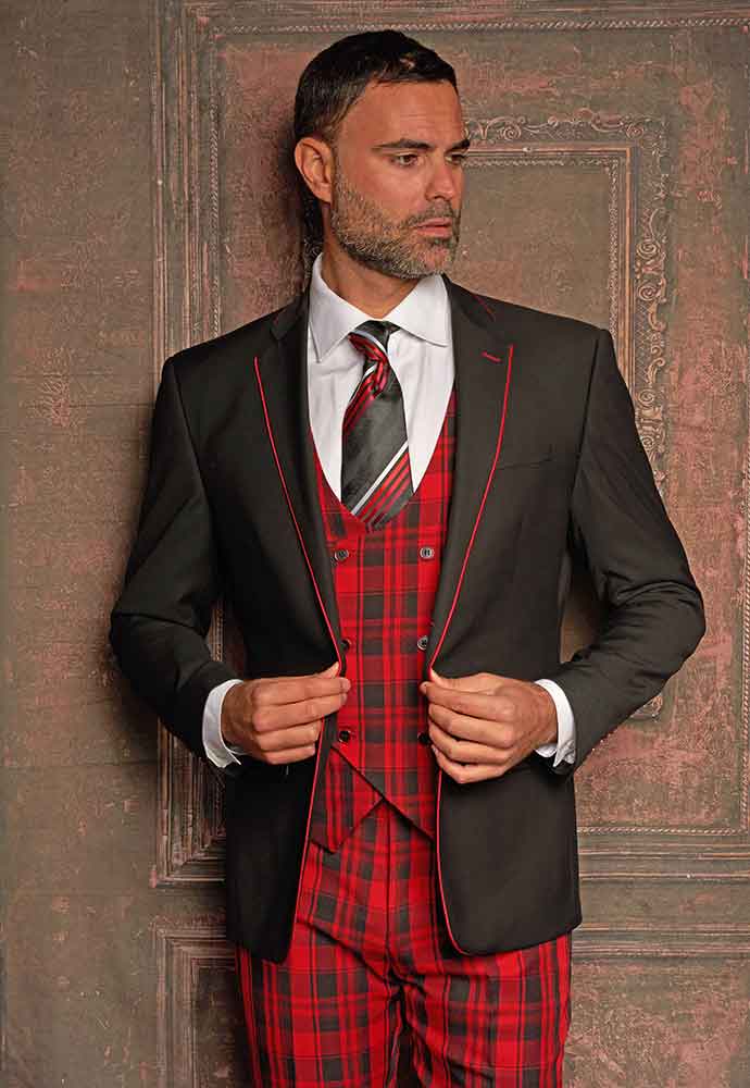 Ivory jacket 3-pc suit with orange plaid vest and pants