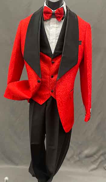 3-piece suit red with black lapel