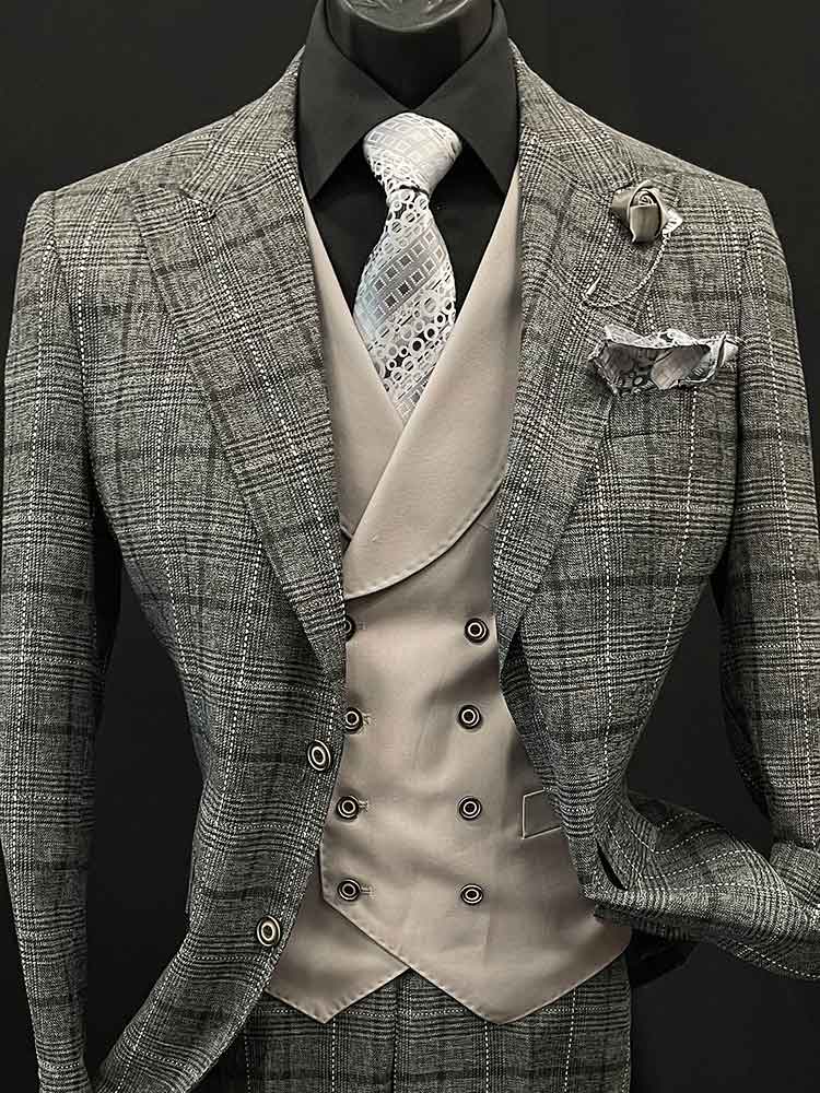 3-Piece Gray and Ivory Plaid suit