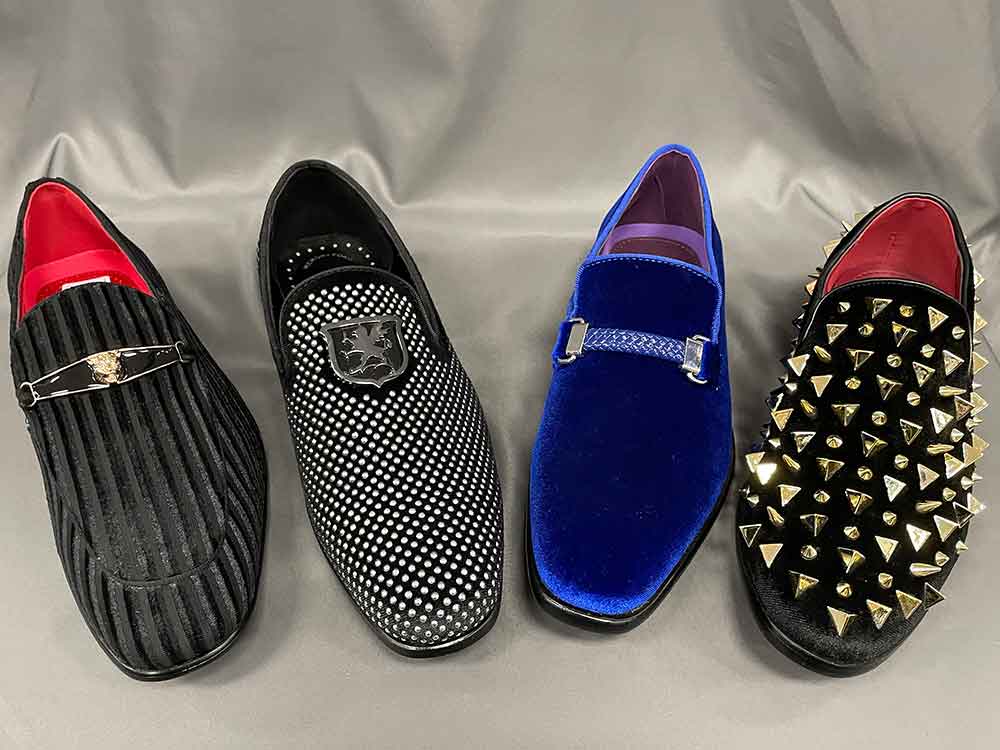 4 Shoes - black, blue, gold spikes