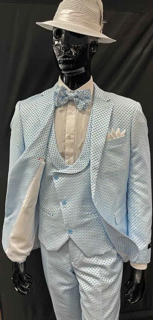 3-pc Light blue textured suit - Men In Style Orlando