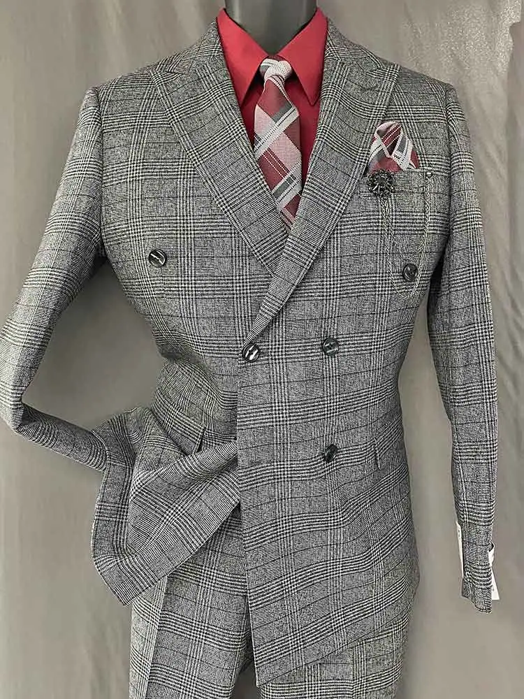 2-pc Gray Plaid suit - Men In Style Orlando