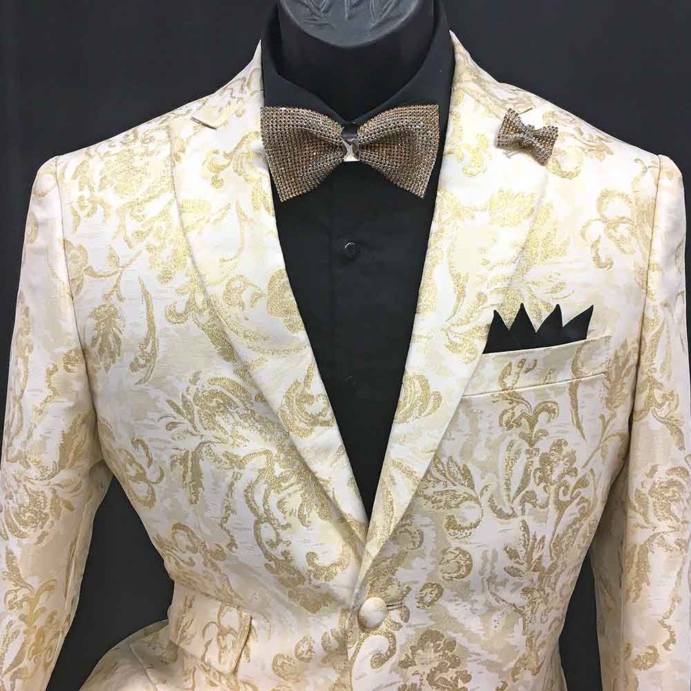 2-piece white and gold pattern suit