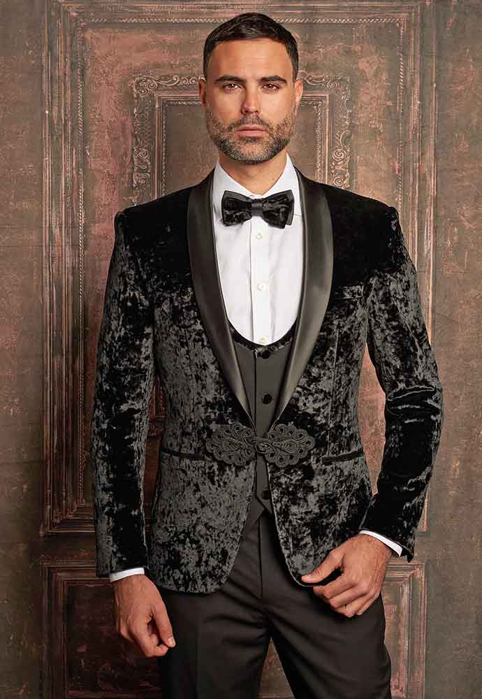 Black velvet jacket-black vest-slacks