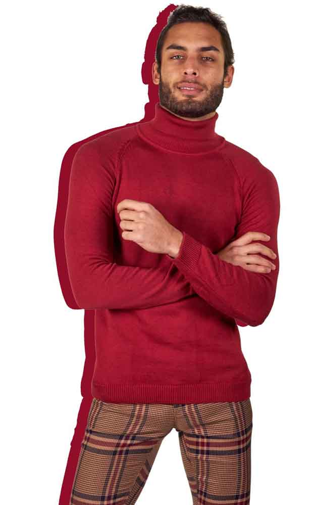  red turtleneck and plaid pants