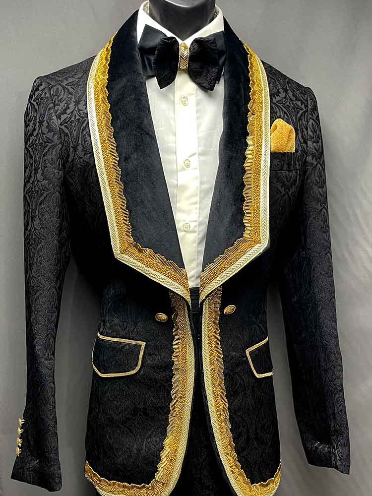 Black 2-pc Suit with Gold lapel - Men In Style Orlando