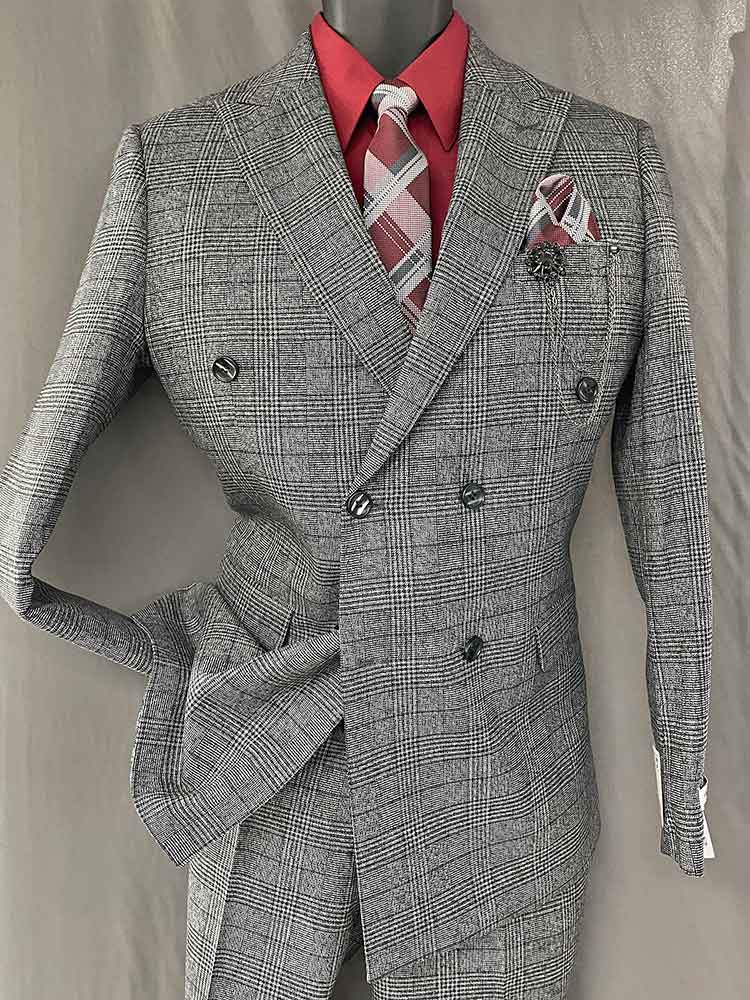 2-pc Gray Plaid suit - Men In Style Orlando